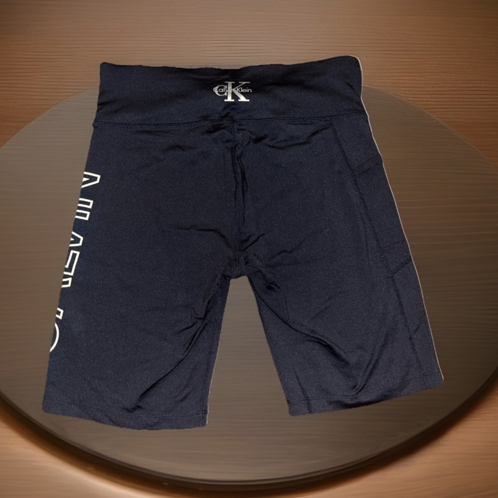Calvin Klein Performance High Waist Athletic Bike Shorts Vertical "CALVIN" Logo